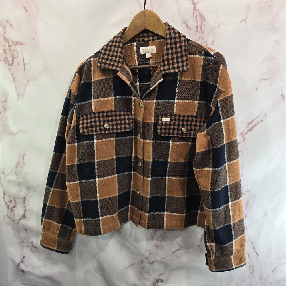 Brixton Jacket Womens Small Brown Plaid Oversized Shirt Shacket Flannel Bowery